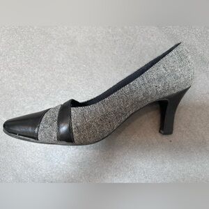 Gray Tweed and Black Pumps